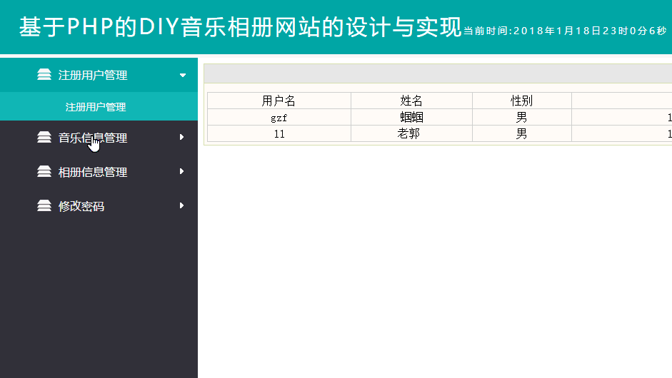 音乐相册网站后台界面