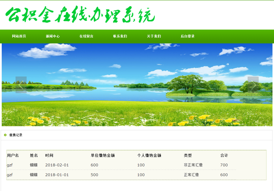 缴费记录信息界面