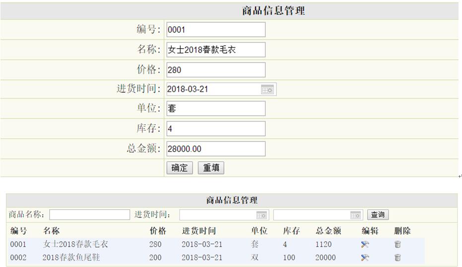 商品信息管理列表