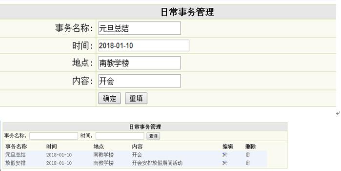 日常事务信息管理列表