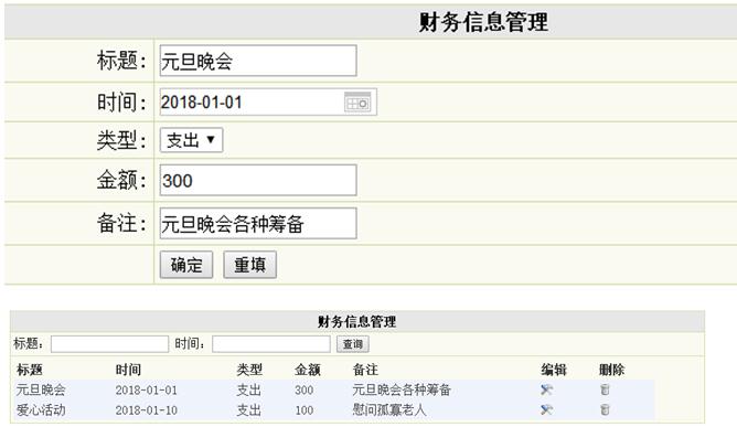 财务信息管理列表