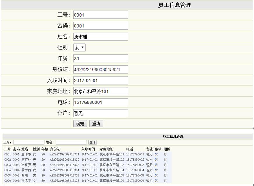 员工信息管理列表