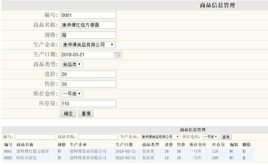 商品信息管理列表