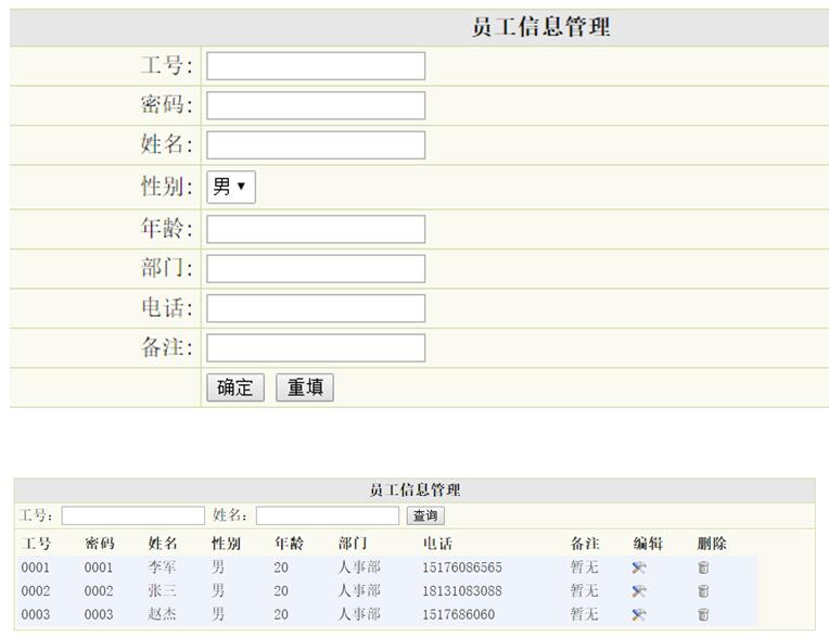 员工信息管理列表