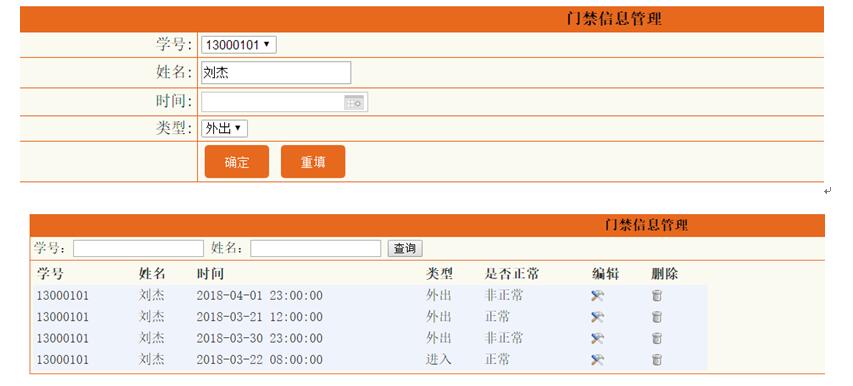 门禁信息管理列表