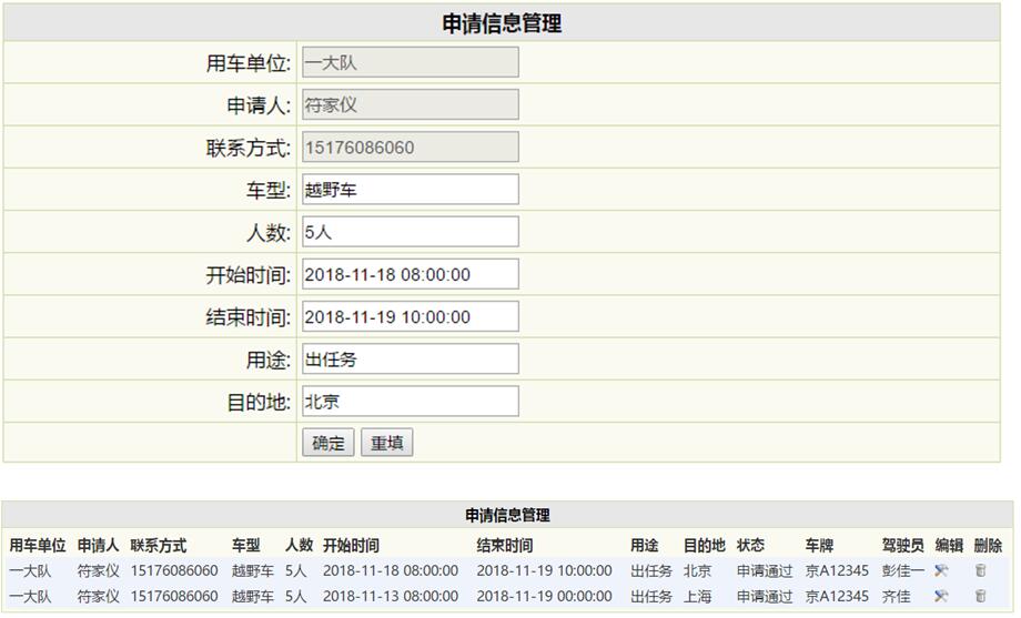 申请信息管理列表