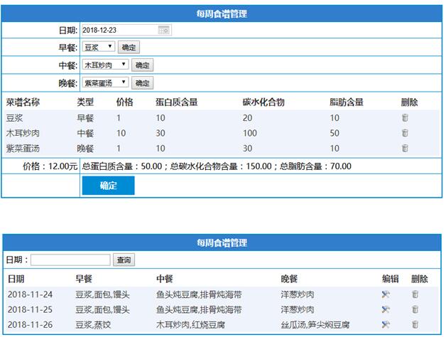 每周食谱管理列表