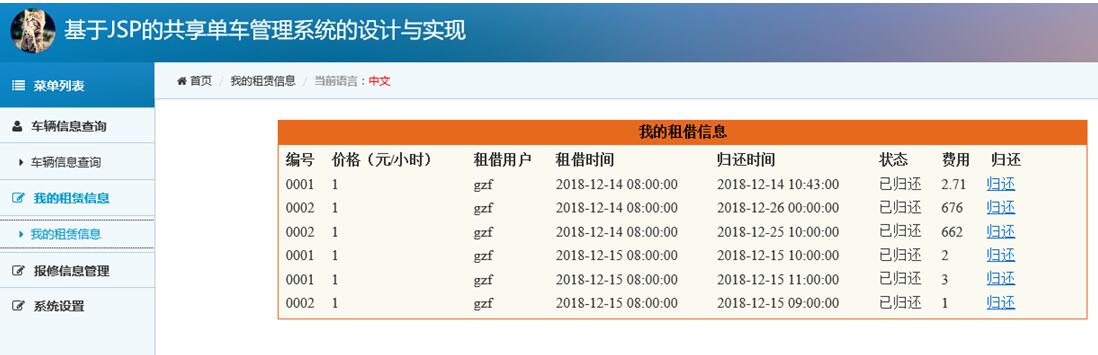 租借信息管理页面